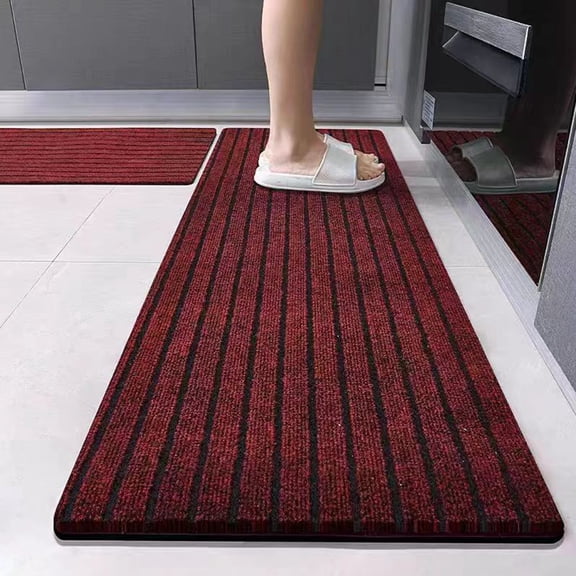 KOYPTL Kitchen Runner Rug Non-Slip,Hallway Runner Rug with Rubber Backing for Garage Laundry Living Room,Bathroom Runner Rug Household Absorbent Carpet Runners for Entryway Red with Black Stripe
