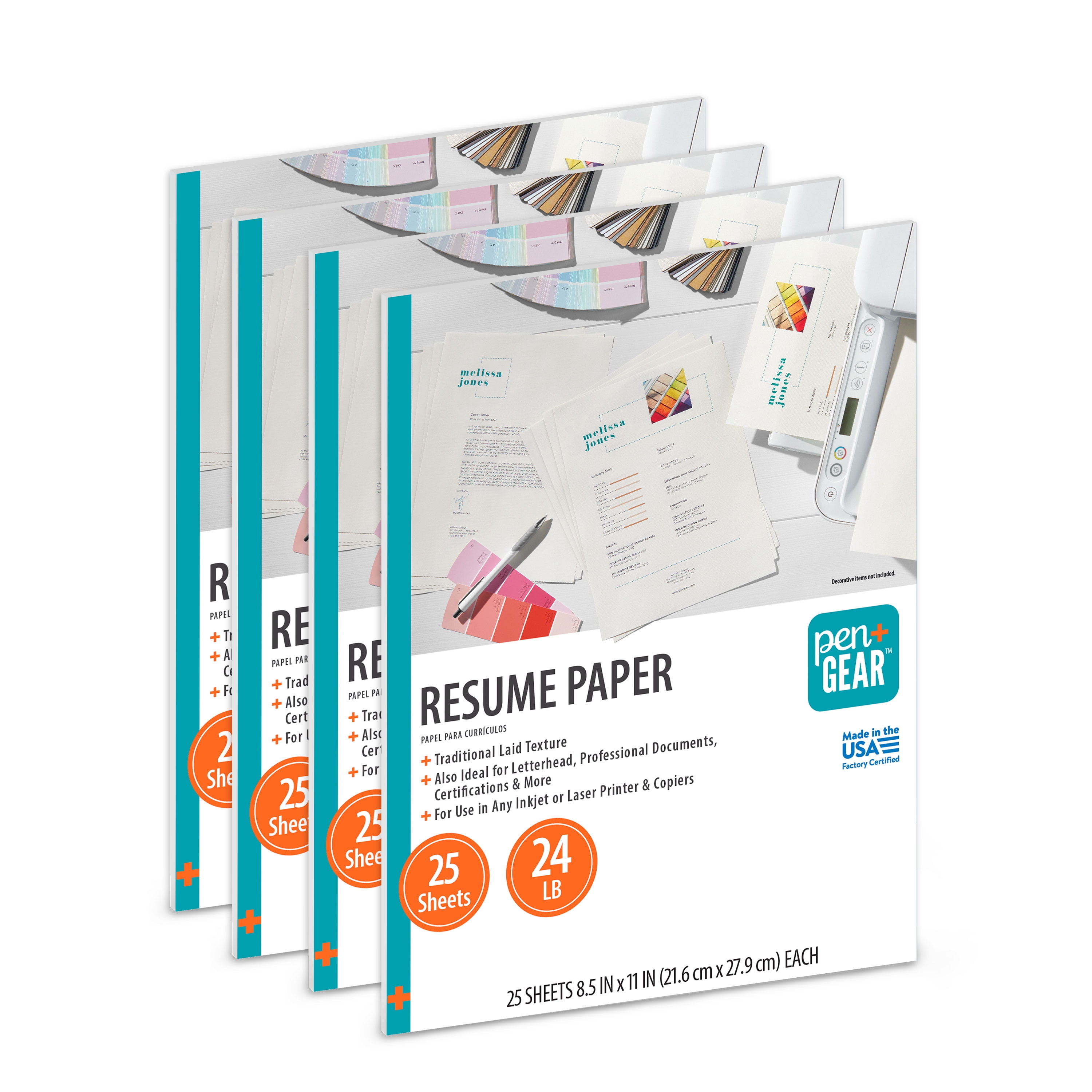 (4 pack) Pen+Gear Ivory Resume Paper, Laid Finish, 8.5" x 11", 24 lb, 100 Sheets
