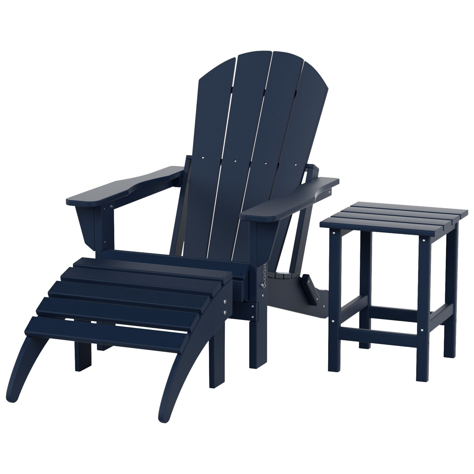 Polytrends  Laguna Hdpe All Weather Outdoor Patio Foldable Adirondack Chair With Ottoman And Side Table (3-Piece Set) Navy Blue