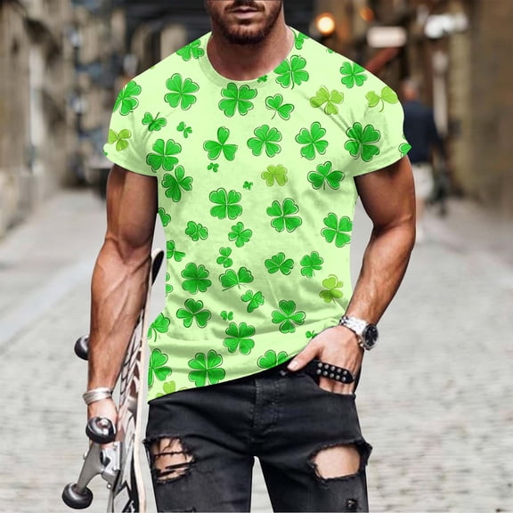 Blczomt Green Men Shirt Big and Tall St Patricks Day Irish Oversized T-Shirts Shamrock Big & Tall Clover Graphic Mens Tshirt