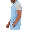 thumbnail image 4 of CIENVNSTG Beach Casual Lightweight Cotton Linen Waistcoat For Men Solid Button Down Sleeveless Soft Comfortable Vest Versatile Clothing For Outdoor Daily Business Suit Outfits Sky Blue L, 4 of 4
