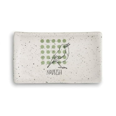 DEMDACO Nourish Glossy Speckle White 6 x 3.5 Stoneware Ceramic Everyday Kitchen Rectangle Spoon Rest