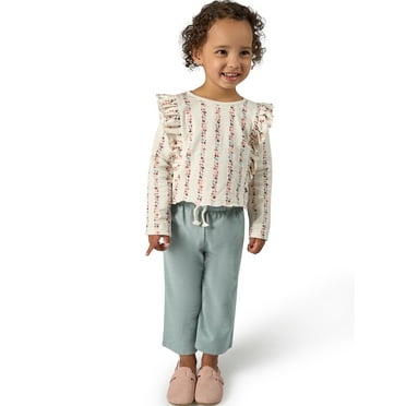 Modern Moments by Gerber Toddler Girl Top and Wide Leg Pant Outfit Set, Sizes 12M-5T