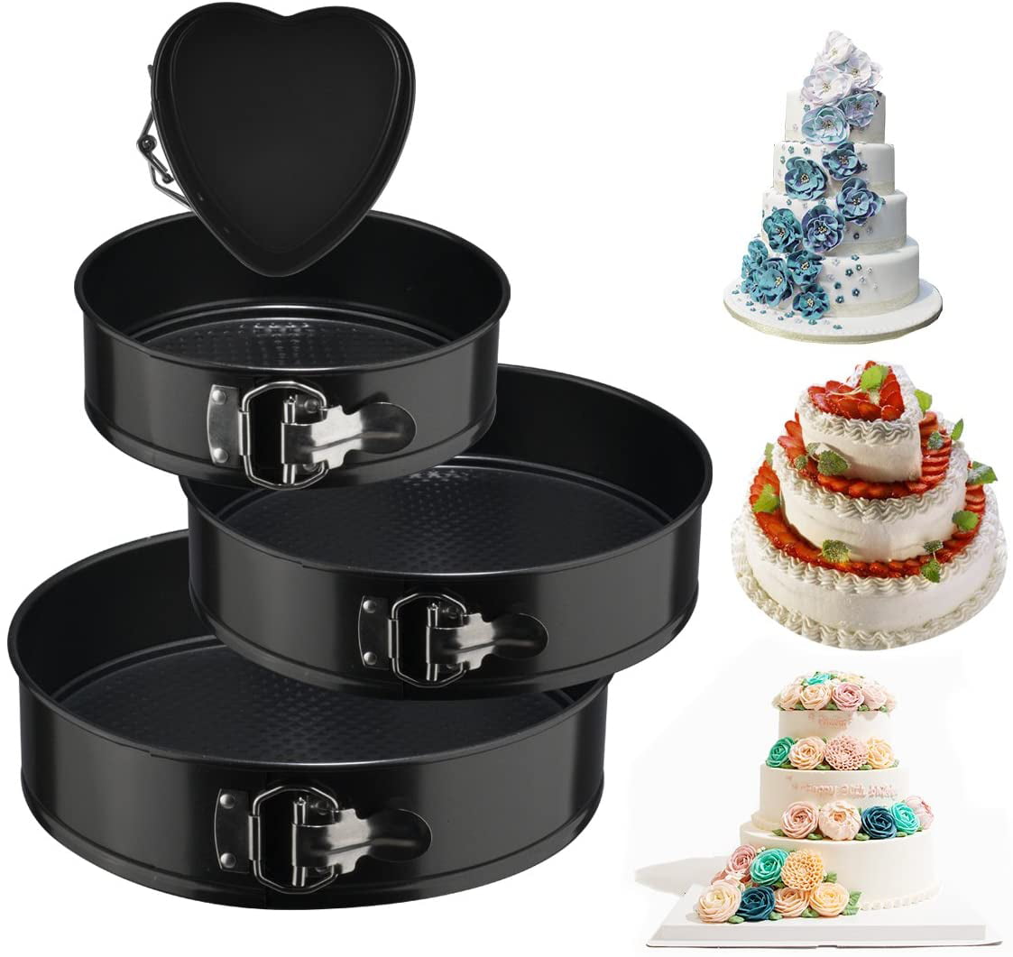 3PCS Heart Tins Bakeware Round Rectangular Springform Cake Tray Baking Mold Non Stick Pan Black
