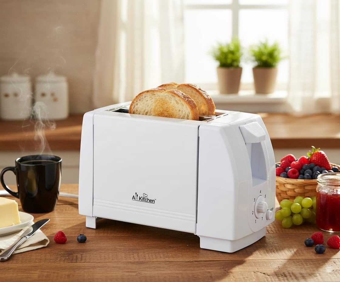 J&V TEXTILES Cool Touch Toaster with 6 Temperature Settings & Extra Wide 1.25" Slots for Bagels, Waffles, Specialty Breads, Puff Pastry, Snacks, ETL Certified, 2 Slices White
