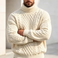 thumbnail image 5 of Vxararl Men's Thermal Turtleneck Pullover Jumper, Chunky Cable Knit Long Sleeve Sweater Casual Warm Fall Winter Soft Knit Top for Men Everyday Outfits Beige M, 5 of 6