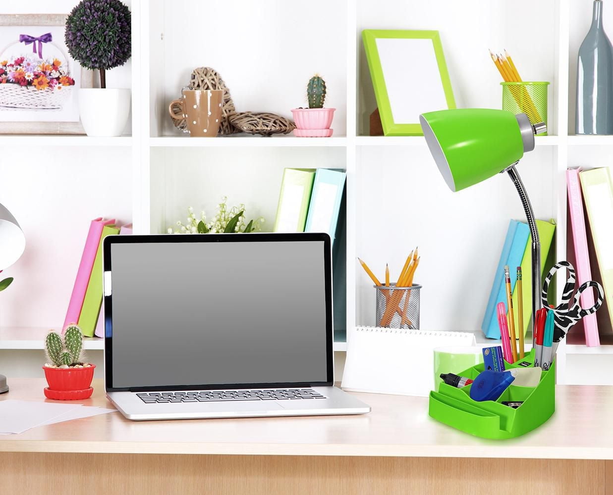 Lampe de bureau Limelights col de cygne avec support de livre pour tablette iPad et port USB, verte