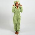thumbnail image 2 of Onesie Pajama Sets for Women Hooded Zipper Plush Jumpsuit Soft Winter Warm Rompe Sleepwear with Cute Ears (S, Green), 2 of 9