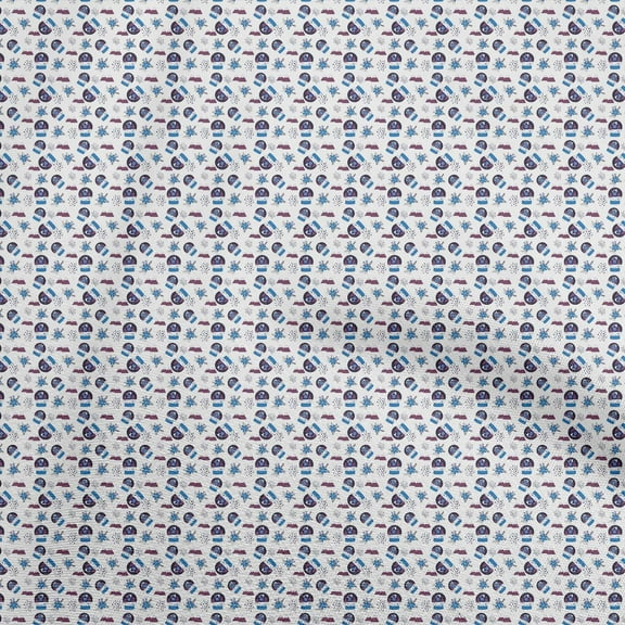 oneOone Polyester Spandex Blue Fabric Christmas Diy Clothing Quilting Fabric Print Fabric By Yard 56 Inch Wide
