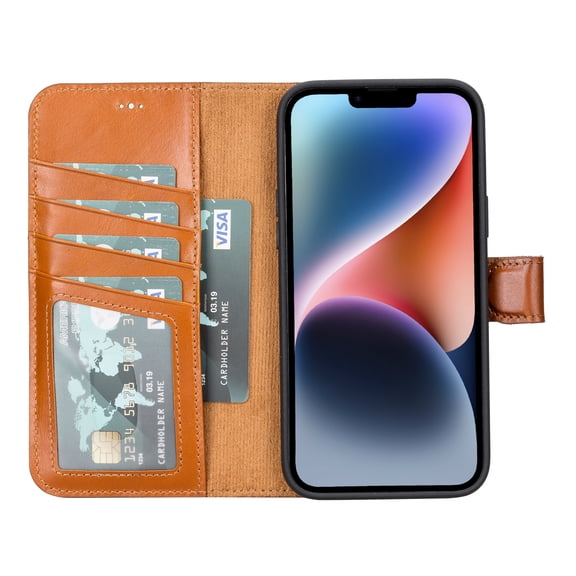 iPhone 14 Plus Full Grain Leather Detachable Wallet Case with MagSafe