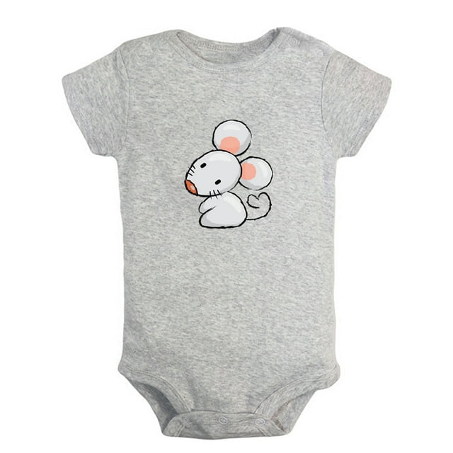 iDzn Animal Clever Mouse Pattern Rompers For Babies, Newborn Baby Unisex Bodysuits, Infant Jumpsuits, Toddler 0-24 Months Kids One-Piece Oufits