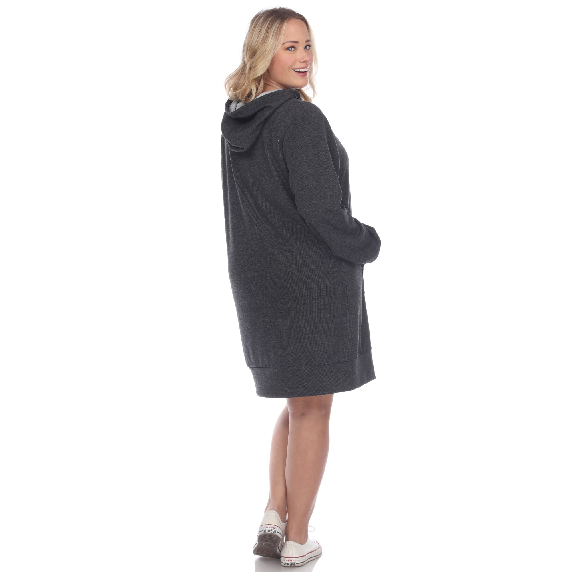 White Mark Plus Size Hooded Pullover Kangaroo Pocket Fleeced Textured Cozy Sweatshirt Dress Walmart