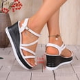 thumbnail image 3 of Platform Wedge Sandals Women Strappy Heels Open Toe Rhinestone Ankle Strap Pumps Shoes Casual Summer Dressy Shoes White Size 8, 3 of 6