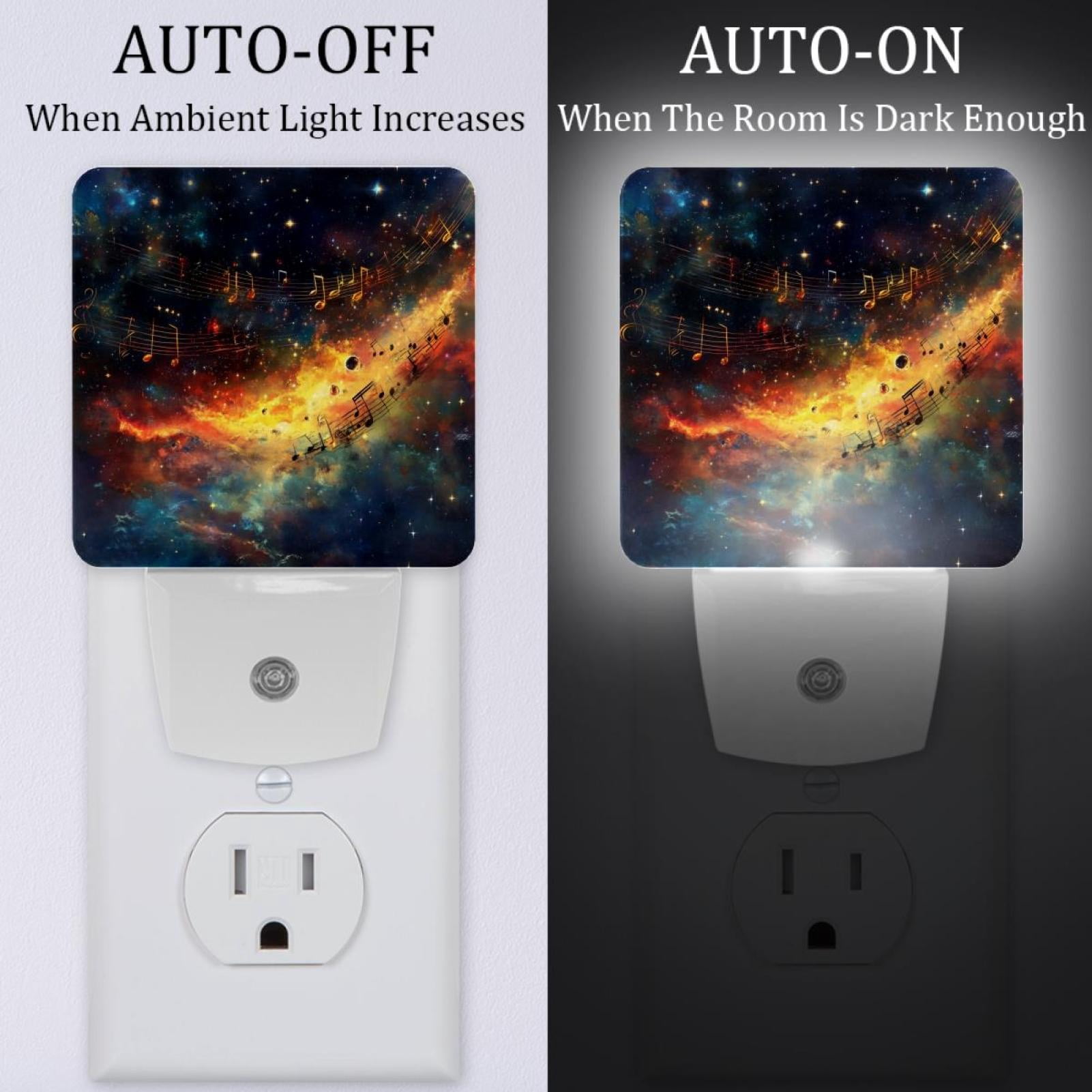 PhooArto Golden Music Melody Galaxy Plug in LED Night Light Auto Sensor Dusk to Dawn Decorative Night for Bedroom, Bathroom, Kitchen, Hallway, Stairs, Baby's Room, Energy Saving