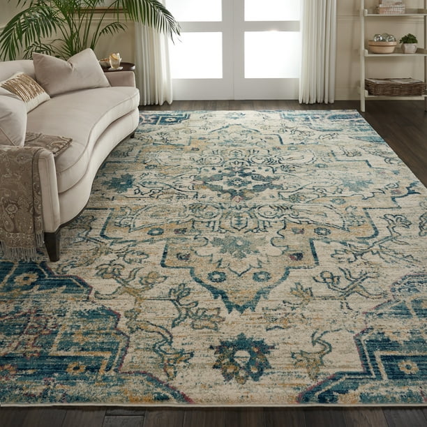 Nourison Fusion Oushak Center Medallion Cream/Blue Area Rug Walmart