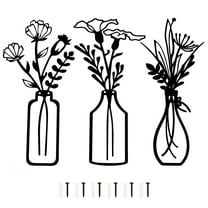 3 PCS Metal Flowers Wall Arts,Black Metal Vase Wall Art,Rustic Farmhouse Decor (Black)