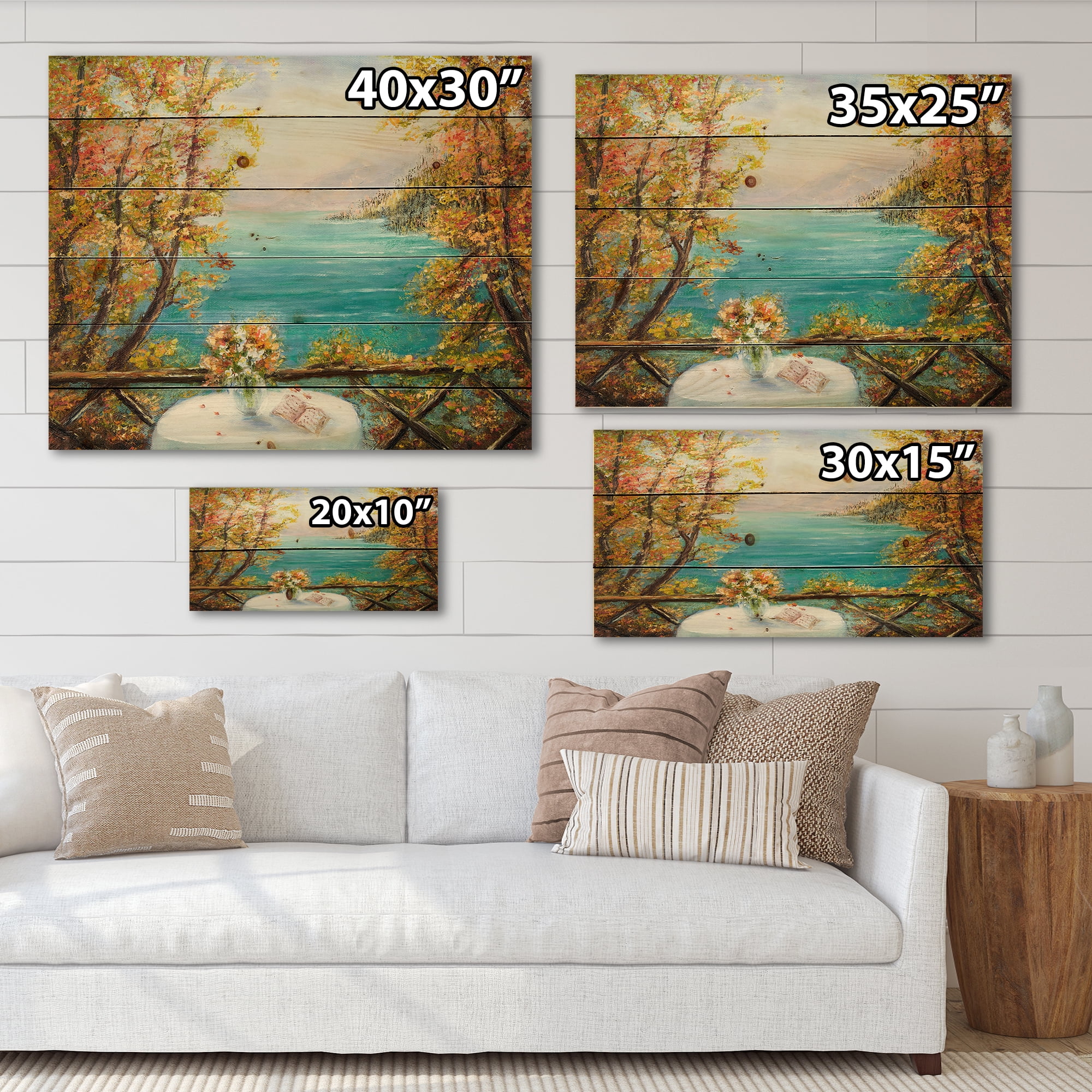 Designart 'The Blue Ocean View From Terrace' Nautical & Coastal Print on Natural Pine Wood