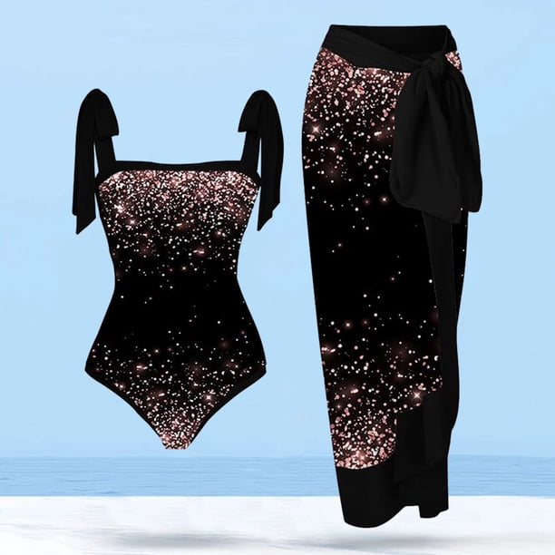 Traje De Baño Damas 2 piezas de traje de baño atlético de playa para mujer a la moda con vestido para accesorios femeninos (negro XXL)