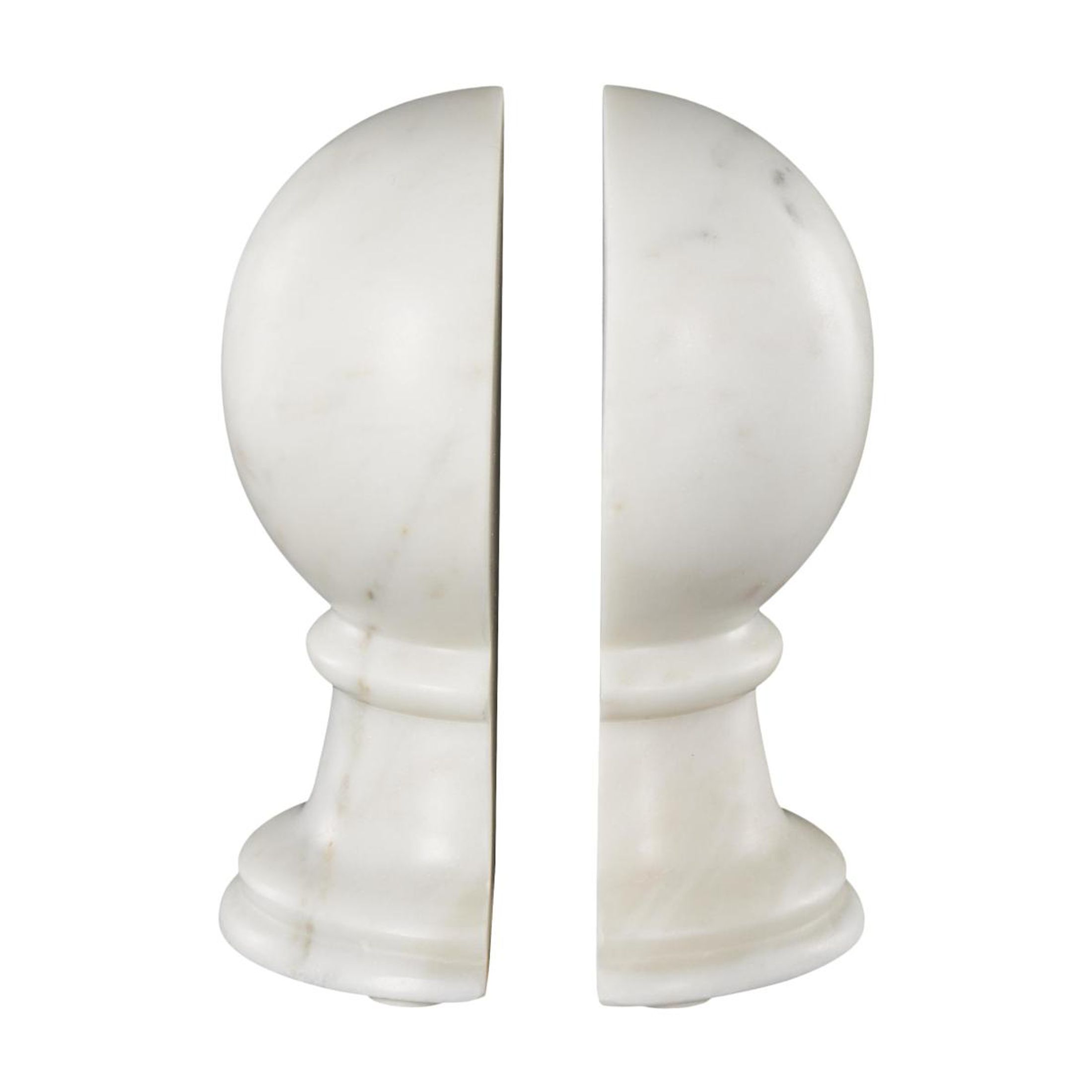 DecMode 2" Sleek Orb Globe White Marble Bookends (Set of 2)