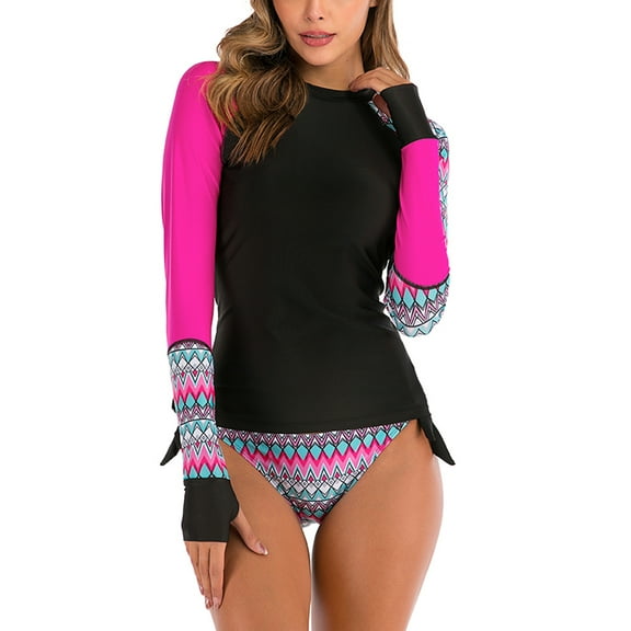 SWSMCLT Women's Surf Bathing Suit Slimming Long Sleeve 2 Piece Rash Guard Swimsuit Spandex Swimming Basic Pink 4-6