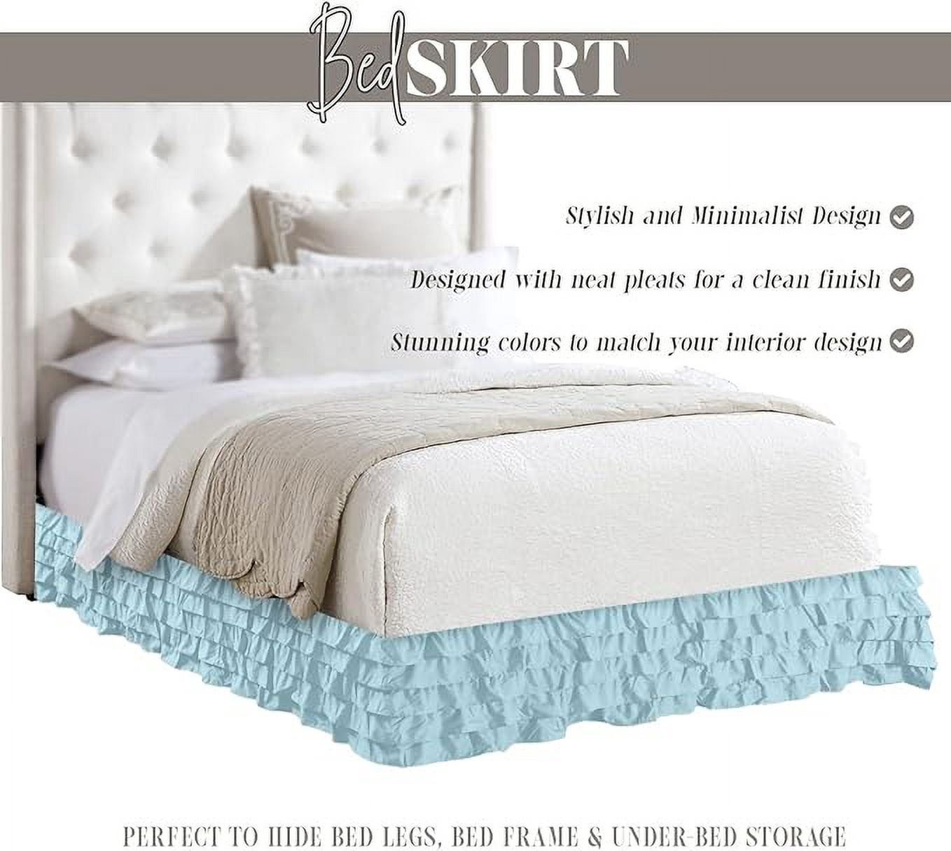 Mocassi Multi-Ruffle Bed Skirt, Wrinkle and Stain Resistant, 1500 Thread Count, 15 inch Drop, Twin, Baby Blue