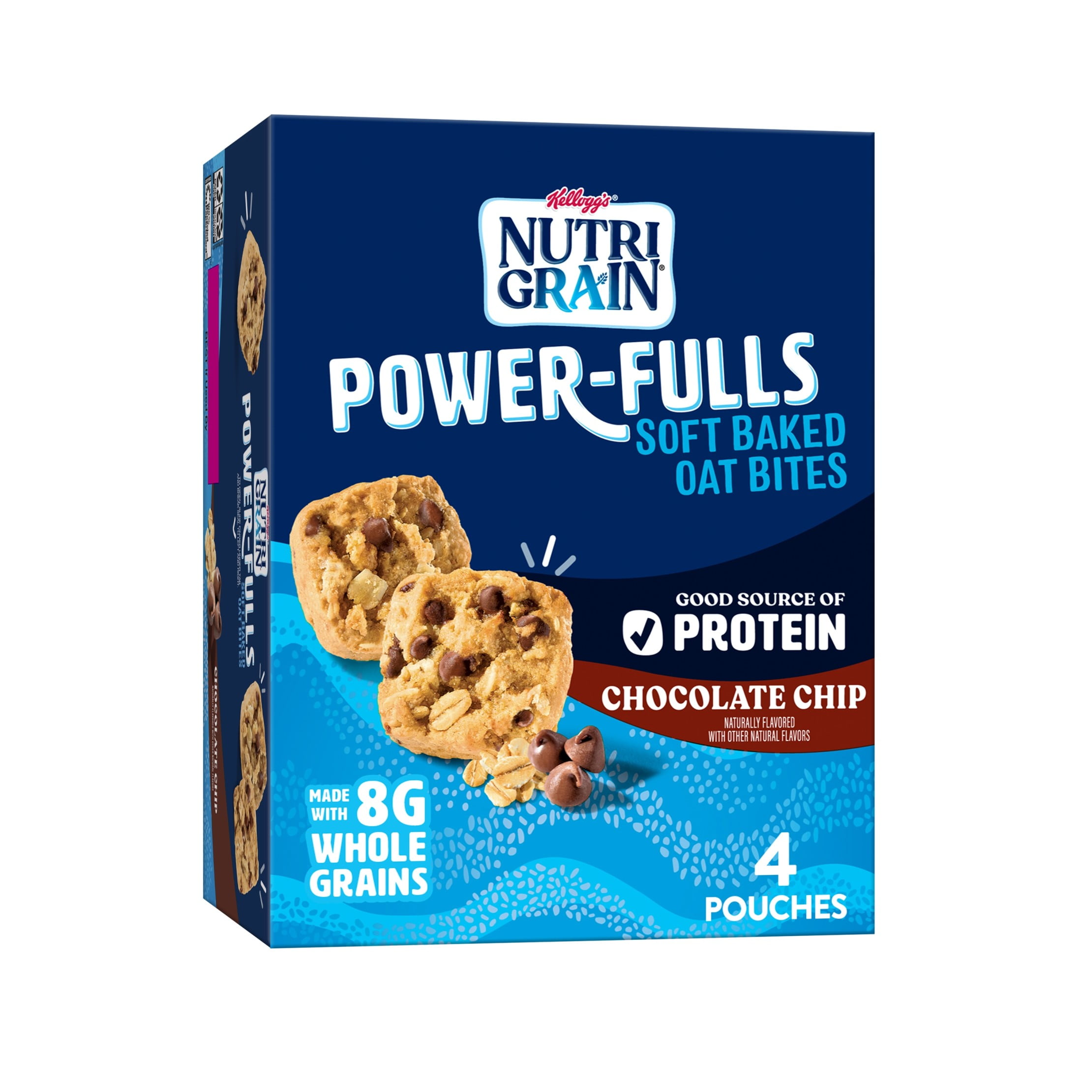 (5 pack) Kellogg's Nutri-Grain Power-Fulls Chocolate Chip Chewy Soft Baked Oat Bites, Protein Snacks, 5.6 oz, 4 Count