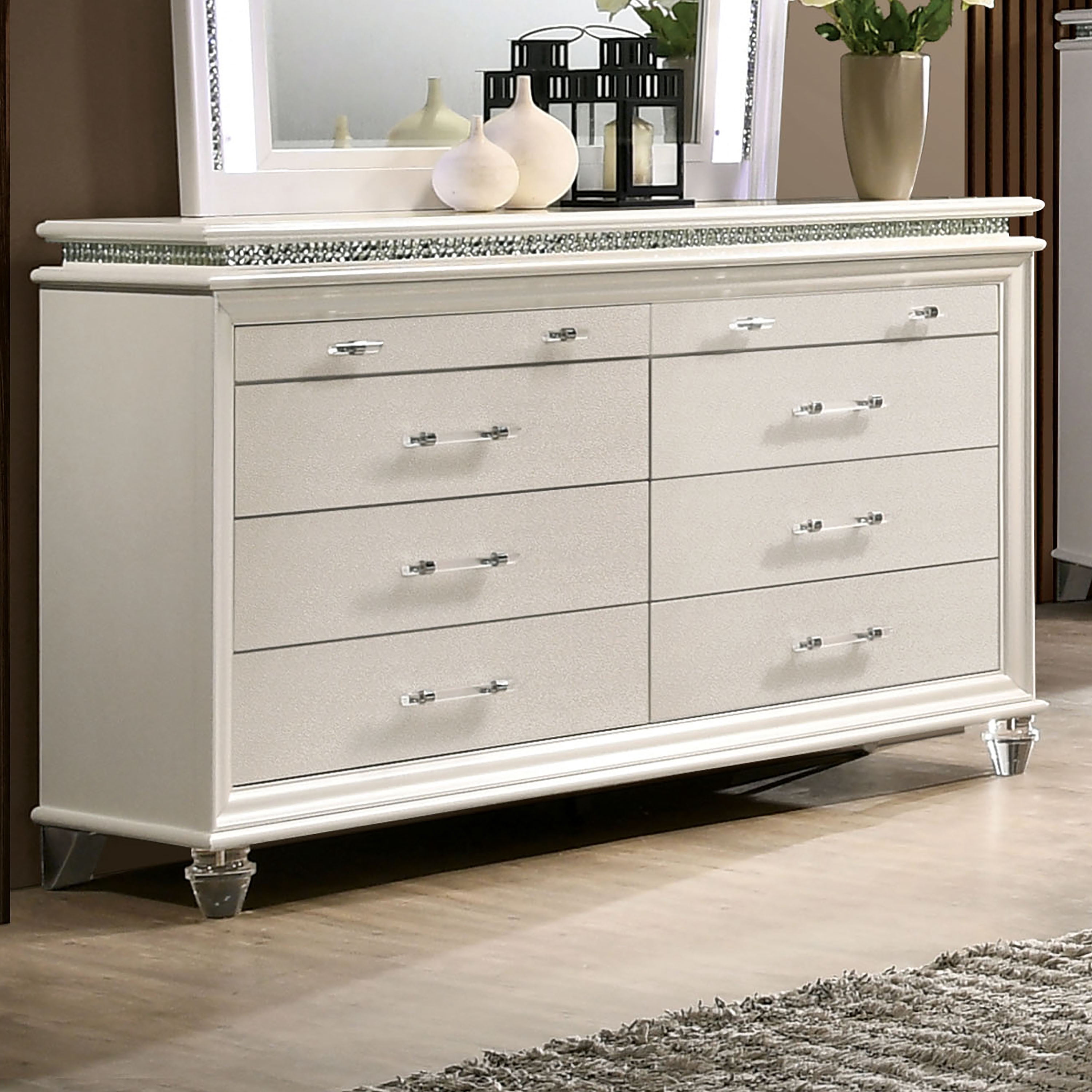 Furniture of America Elaina Adult Modern 8-Drawer Dresser, Pearl White