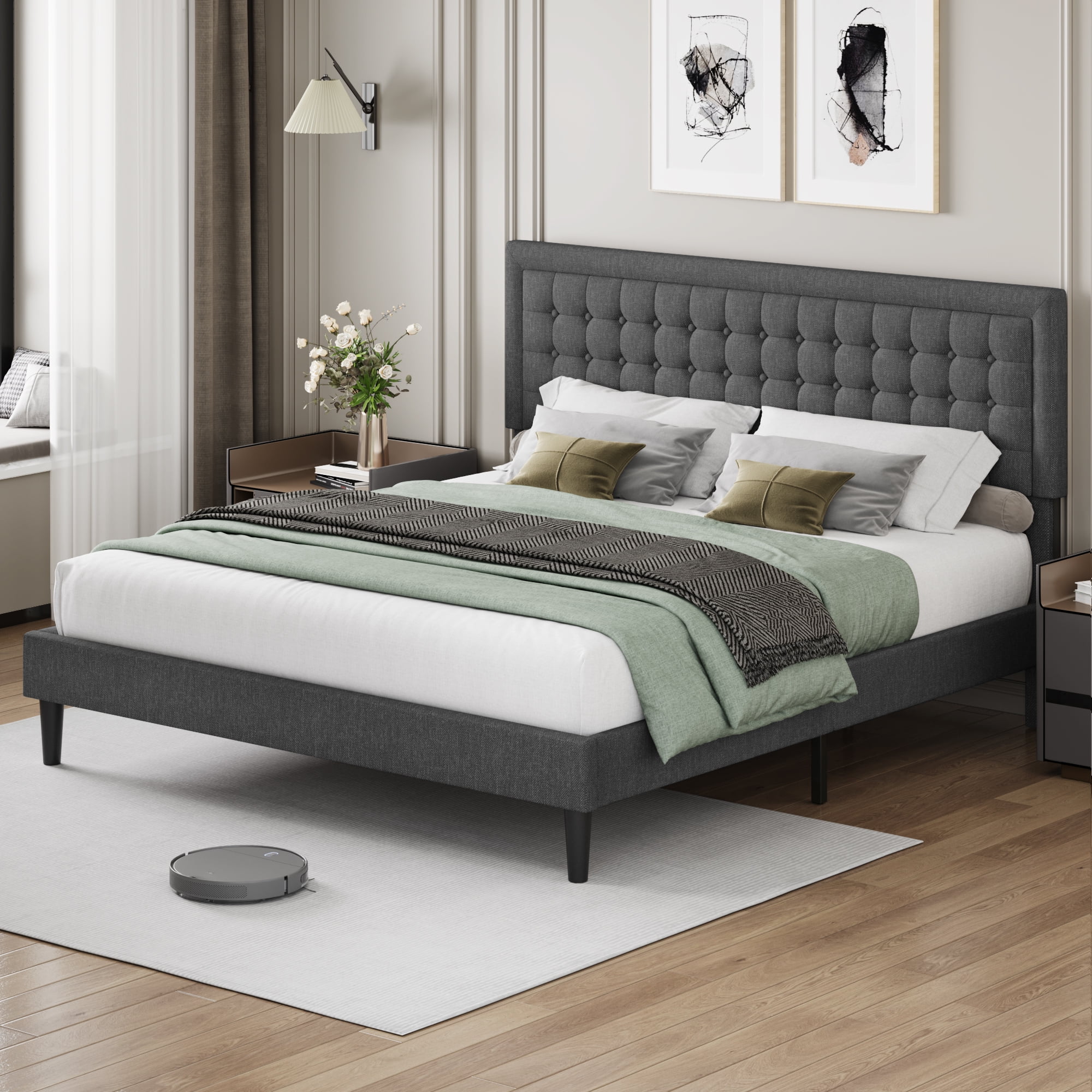 Free Shipping! Homfa Queen Size Bed, Button PU Leather Free Shipping! Homfa Queen Size Bed, Button PU Leather