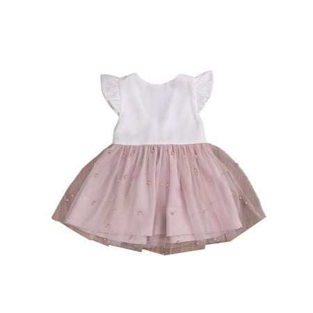 

Baby Girl Princess Dress Bowknot Tulle Ruffle Sleeve V-Back Party Clothes