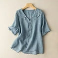 thumbnail image 3 of Mittory Women's Casual Cotton Linen Button Up Lapel Doll Collar Shirt Spring Summer Ruffled Half Sleeve Loose Blouse Top, 3 of 6