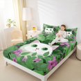 thumbnail image 4 of Homewish Kawaii Garden Cat Twin Sheet Sets, Cartoon Kitten Animal Twin Fitted Sheet, Green Leaf Plant Flat Sheet, Super Cozy Room Decor, 3pcs, 4 of 7