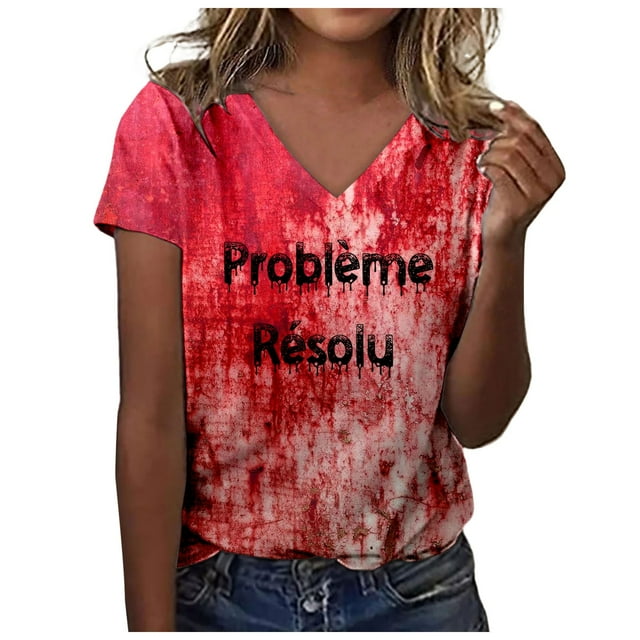 2025 T-Shirts Imprimés à Manches Courtes Automne pour Femmes T-Shirt Col en V Chemise à Manches Longues Blouse Chemise d'Été à Manches Longues Compression Chemise Foncée pour Femmes