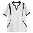 thumbnail image 1 of Blusas y camisas de manga corta con cuello en V para hombre, top de verano de manga corta con cuello en V y empalme a cuadros, top/camisa de manga corta con cuello en V para hombre, tops para hombre, 1 of 8