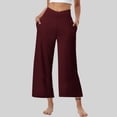 thumbnail image 2 of FUNUONY Womens Cropped Yoga Sweatpants Wide Leg High Waisted Lounge Pajamas Pants Comfy Workout Loose Pants with Pockets Solid Color Loose Sports Pants High Waist Pants Wine 3Xl, 2 of 6