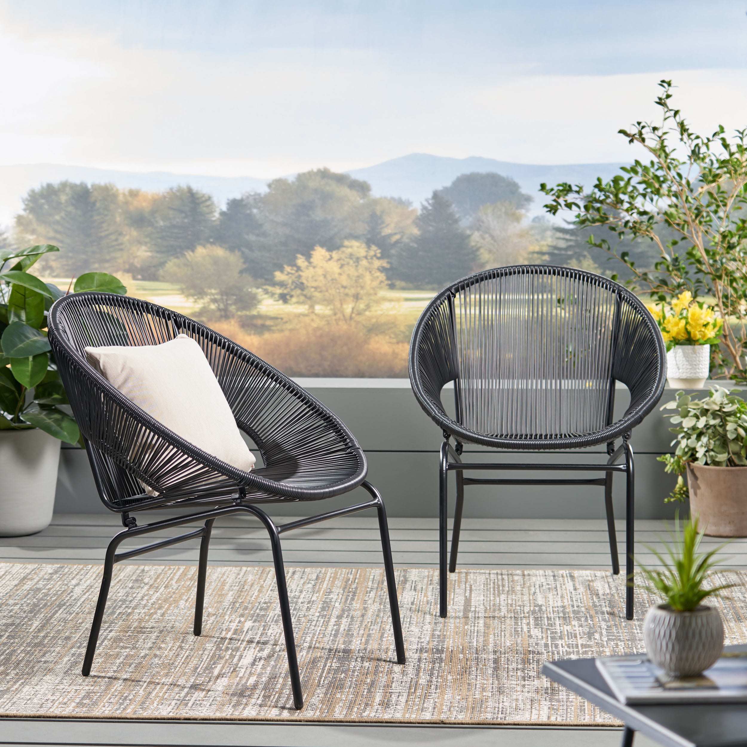 Chrissy Outdoor Modern Faux Rattan Club Chair (Set of 2), Black
