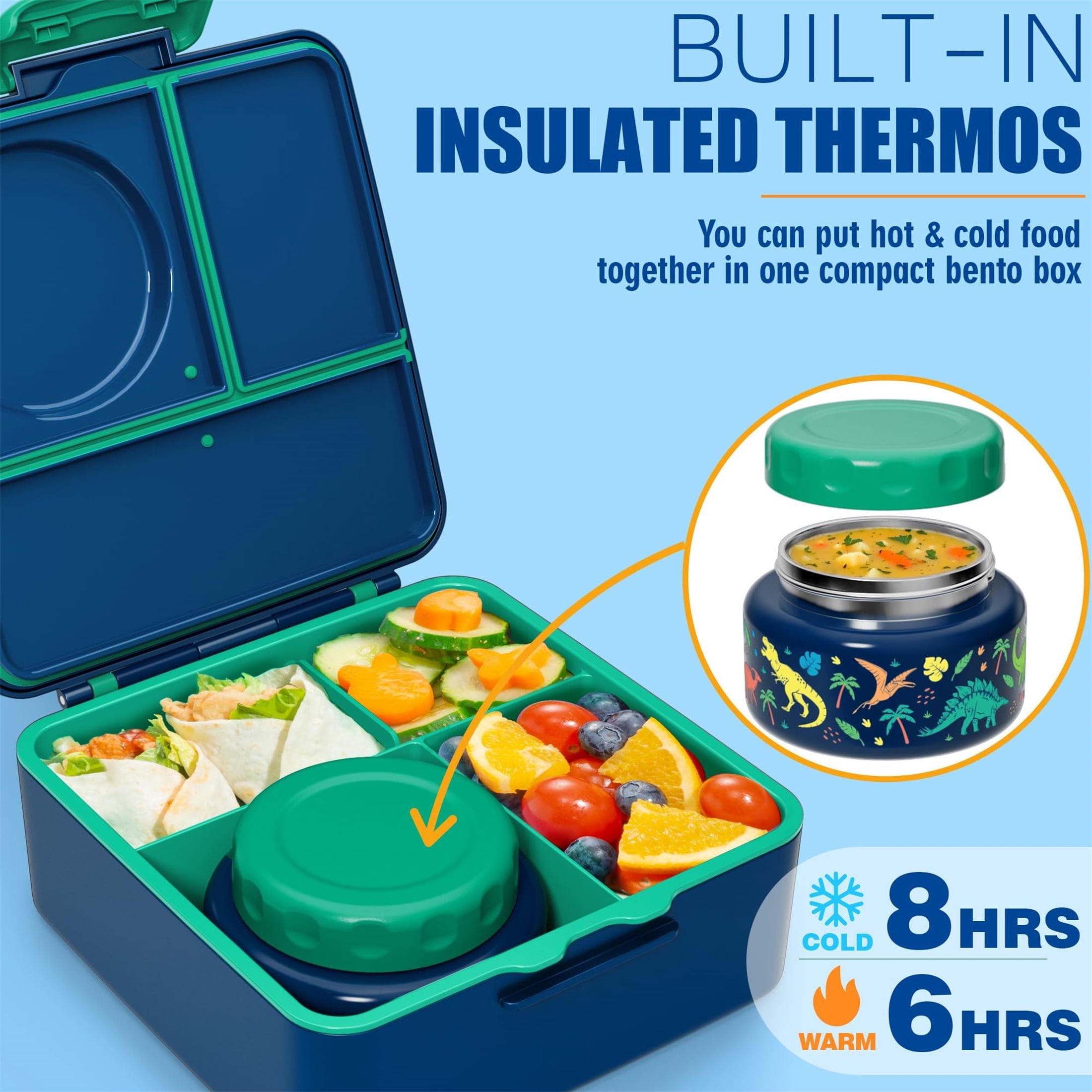 Bento Lunch Box Set for Teen Adult, Lunch Food Container 3-4 Compartment with 14 OZ Water Bottle, Food Jar, Insulated Lunch Bag, Sauce Cup, Utensils, Red & Green