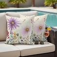 thumbnail image 2 of Outdoor Pillow Cover Watercolor Purple Flowers Set of 2 Waterproof Throw Pillowcases Daisy Leaf Plant Retro Decorative Patio Furniture Pillows for Couch Garden Indoor & Outdoor Use, 2 of 9