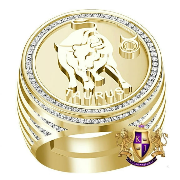 Real Genuine Diamond 1.00 Cwt. Zodiac Sign Taurus Astrology Band 10k Gold Over Men's Ring