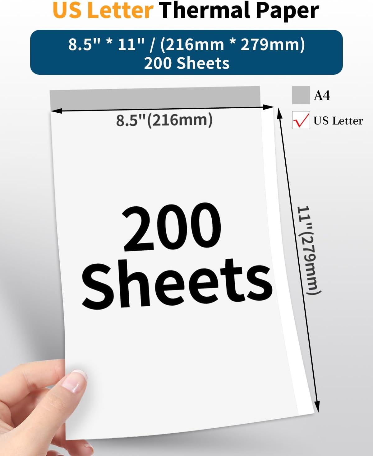 US Letter Thermal Paper - 8.5" x 11" Letter Paper, Compatible with Phomemo M08F-Letter M832 M831 M833 M834 M835 Q301 Q302 & Brother-Letter Thermal Printer for Documents Contracts, 200 Sheets