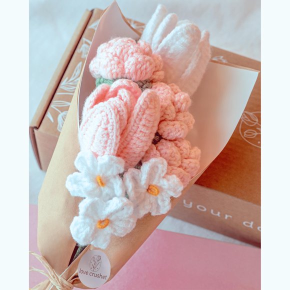 Manta con forma de ramo de flores Love Crushet hecha a mano con tulipanes