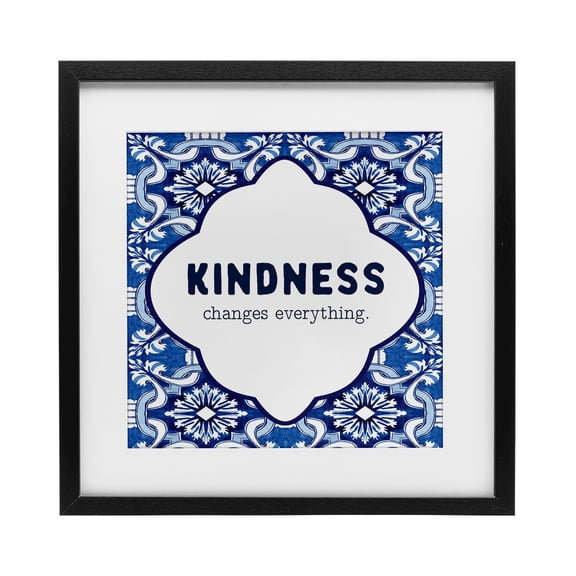 Patterned Kindness Changes Everything Black Framed Print Under Glass, design by Lettered and Lined