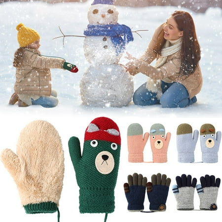 Finger Assault Gloves - Kids Warm Knitted Gloves, Vbiger Winter Gloves Girls Boys Fleece Lined Full Finger Gloves for Children 4-6 Years Old
