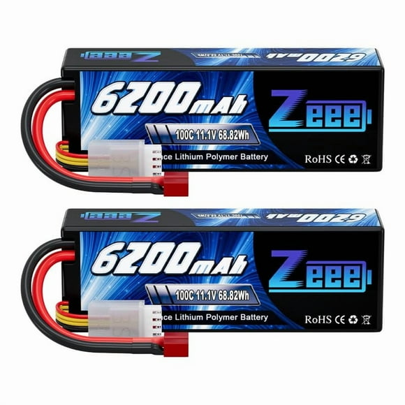 Zeee 3S Lipo Battery 6200mAh 11.1V 100C Hard Case RC Battery with T Connector for 1/8 1/10 Scale Vehicles RC Car Tank Trucks Boats(2 Pack)