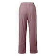 thumbnail image 5 of Mohiass Striped Linen Pants Women Side Button Elastic Waist Capri Gauze Pants Lightweight Summer Beach Cropped Trousers 2025 Wine M, 5 of 5