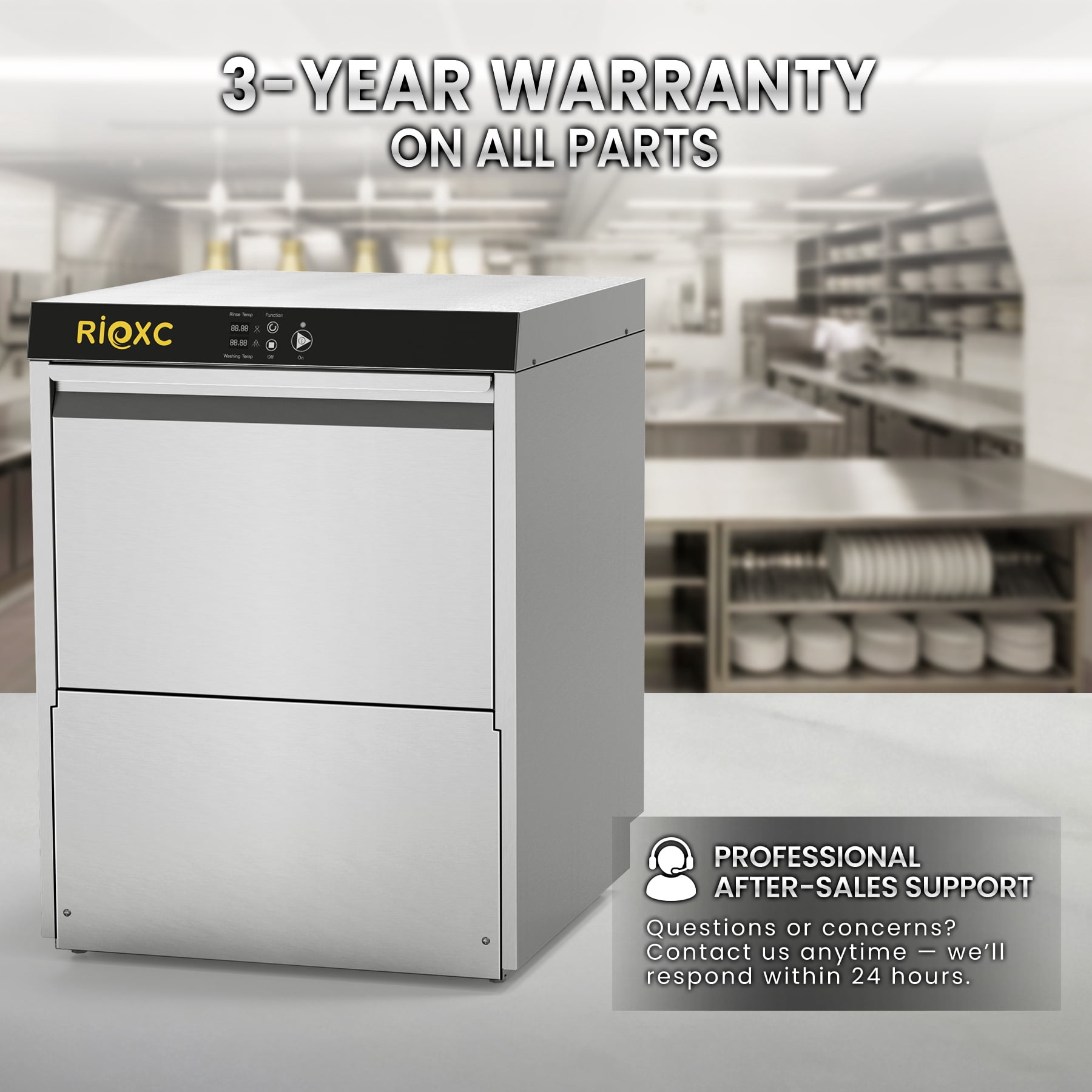 RIOXC Commercial Dishwasher, High-Temp Undercounter Dishwasher, 40 Racks/Hr, 208-240V, Stainless Steel, NSF & ETL Certified for Restaurant, Bar & Café