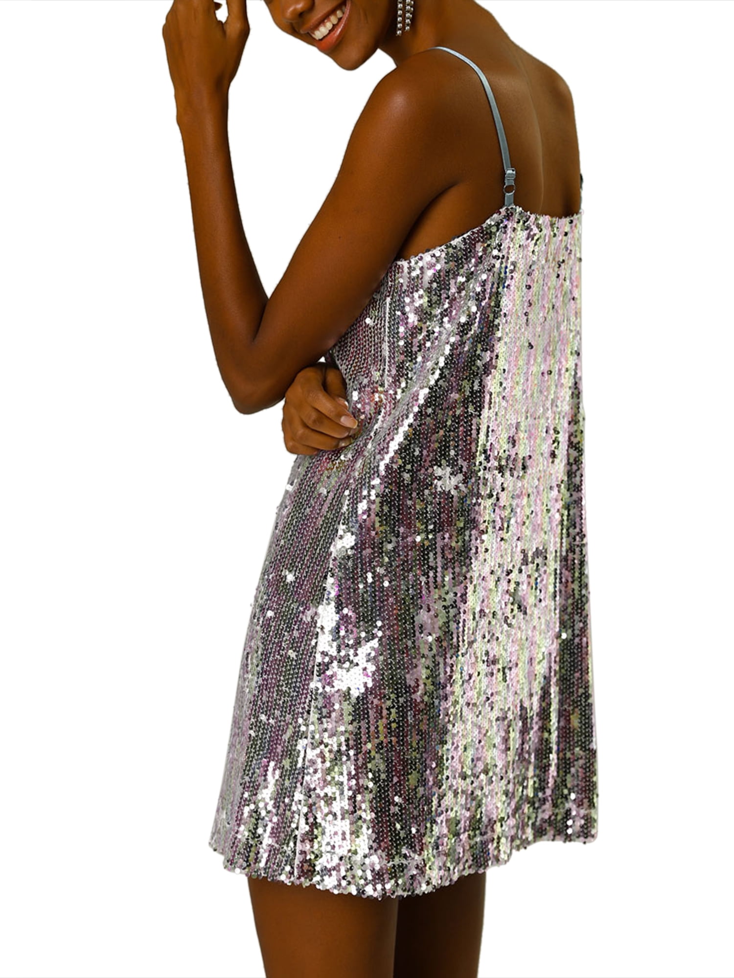 DARING DIVA Halloween Costume Glitter Sequin Spaghetti Strap Dress L Multicolor