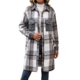 thumbnail image 2 of Plaid Shacket Jacket Women Button Down Long Flannel Jacket Fall Fashion Winter Coat Loose Fit Tartan Trench Coat, 2 of 4