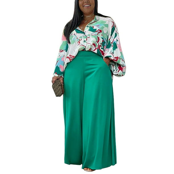 MAWCLOS Ladies Two Piece Outfit Wide Leg Lounge Set Long Sleeve