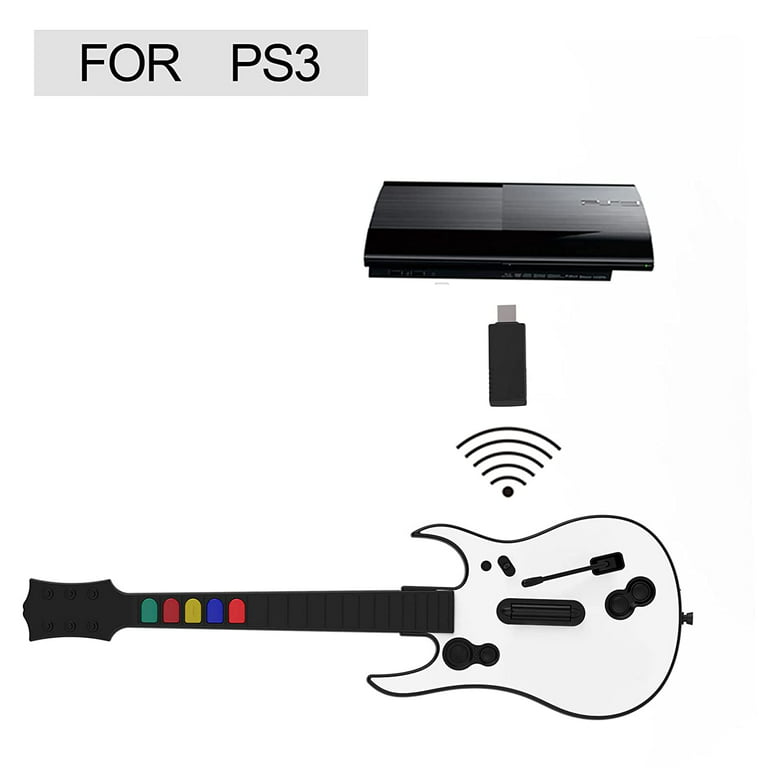 Guitar Hero Guitar, Wireless PC Guitar Hero Controller for PlayStation 3  PS3 with Dongle for Clone Hero, Rock Band Guitar Hero Games White