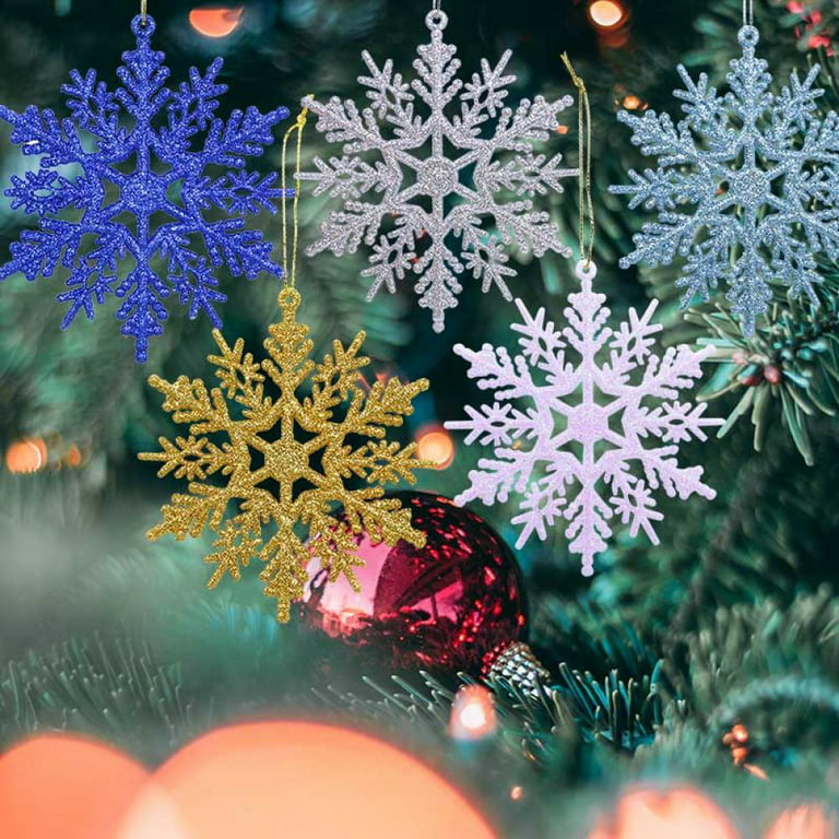 12 Pcs Christmas Snowflake Ornaments Plastic Glitter Winter Snowflakes  Large Snow Flakes for Hanging Christmas Tree Decorations Wedding Frozen